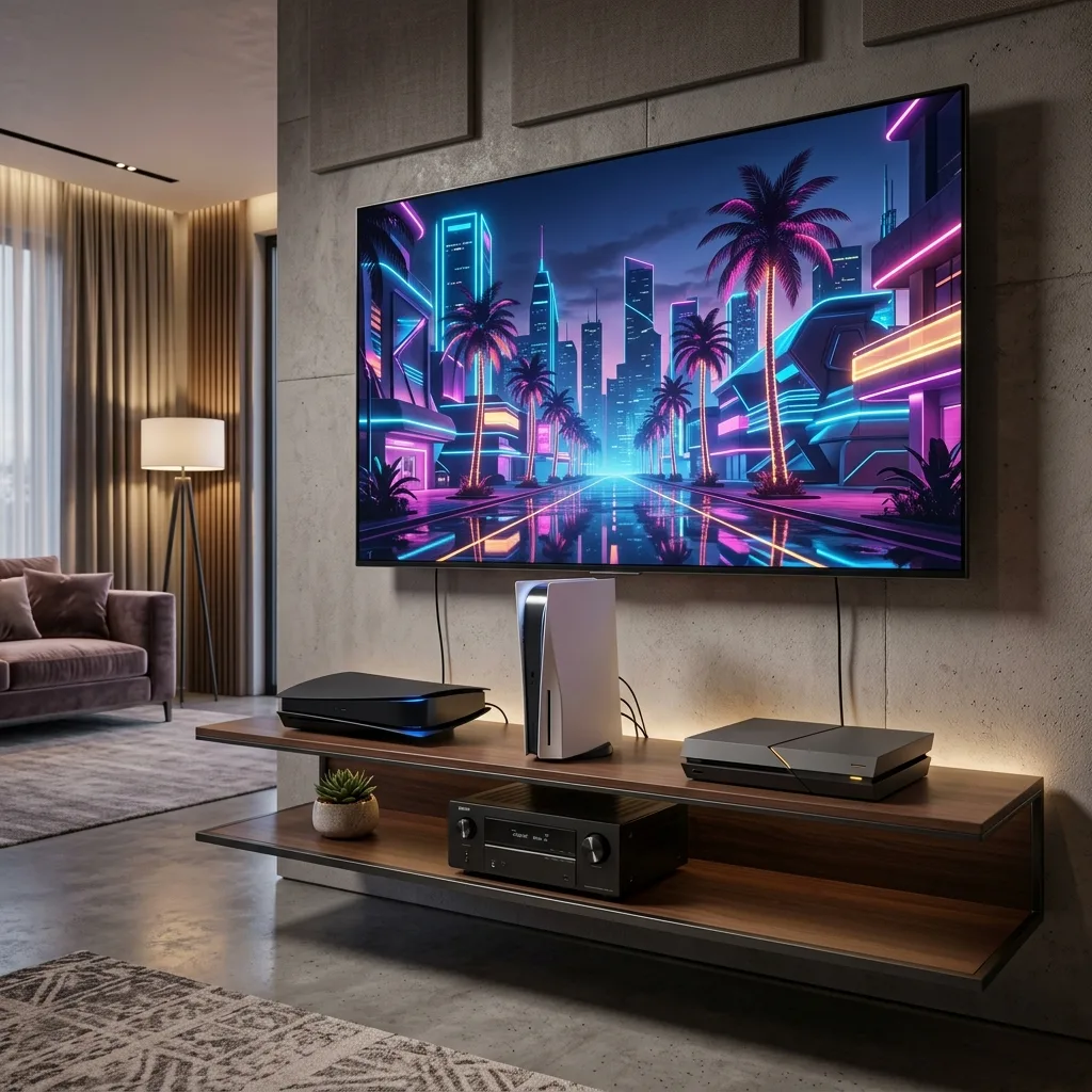 Modern gaming consoles connected to a television in a living room